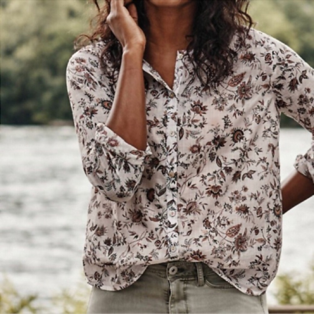 J. Jill Cream Floral Button-Front Blouse